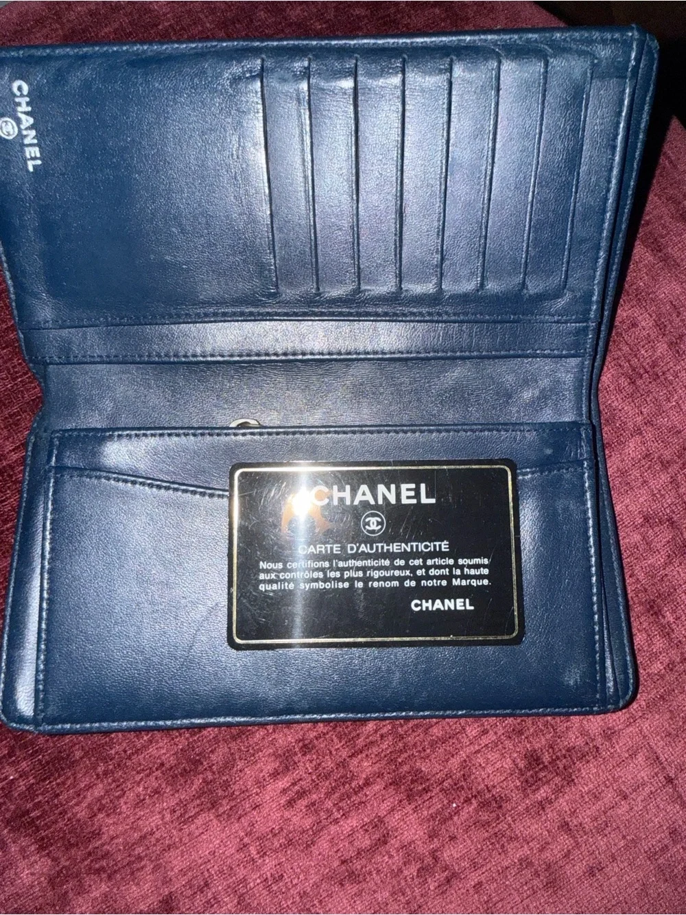 Chanel Quilted Lambskin Yen Wallet in Navy